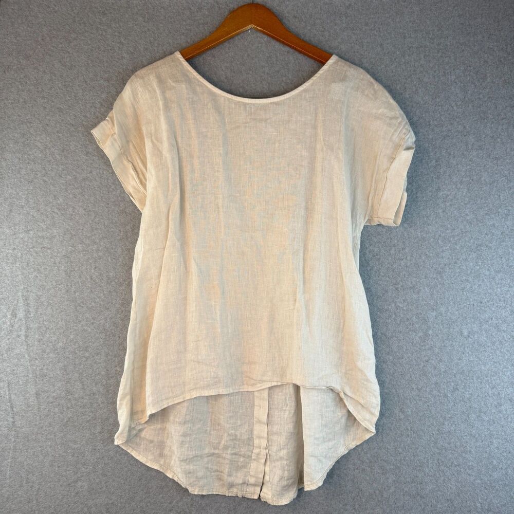 Terzo Millennio 100% Linen Ivory Short Sleeve Flowy Blouse Boho/Lagenlook Size S